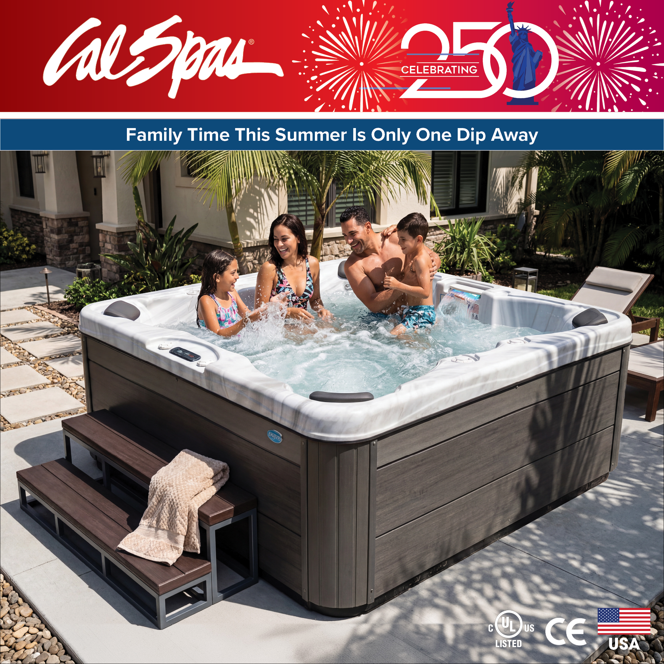 Calspas hot tub being used in a family setting - Elmhurst